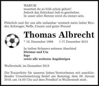Traueranzeige von Thomas Albrecht  von Magdeburger Volksstimme