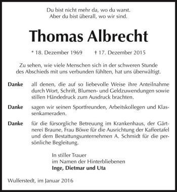 Traueranzeige von Thomas Albrecht  von Magdeburger Volksstimme