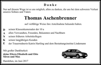Traueranzeige von Thomas Aschenbrenner  von Magdeburger Volksstimme