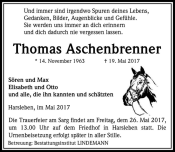 Traueranzeige von Thomas Aschenbrenner  von Magdeburger Volksstimme