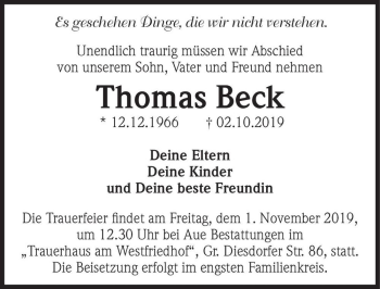 Traueranzeige von Thomas Beck  von Magdeburger Volksstimme