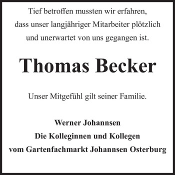 Traueranzeige von Thomas Becker  von Magdeburger Volksstimme