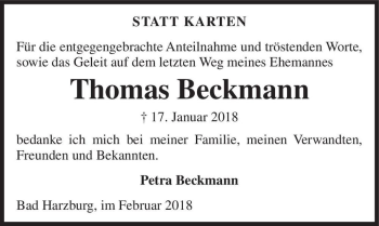 Traueranzeige von Thomas Beckmann  von Magdeburger Volksstimme