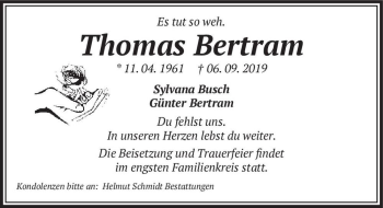 Traueranzeige von Thomas Bertram  von Magdeburger Volksstimme