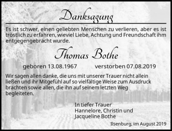 Traueranzeige von Thomas Bothe  von Magdeburger Volksstimme
