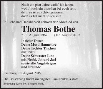 Traueranzeige von Thomas Bothe  von Magdeburger Volksstimme