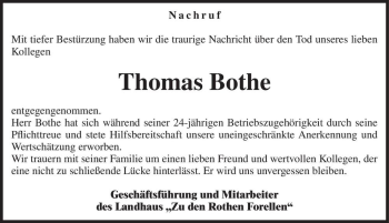 Traueranzeige von Thomas Bothe  von Magdeburger Volksstimme