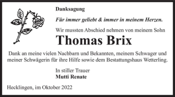 Traueranzeige von Thomas Brix  von Magdeburger Volksstimme