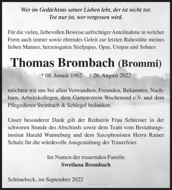 Traueranzeige von Thomas Brombach (Brommi)  von Magdeburger Volksstimme