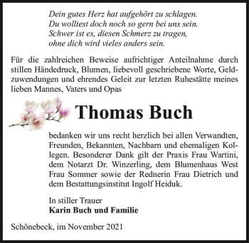 Traueranzeige von Thomas Buch  von Magdeburger Volksstimme