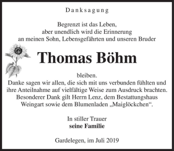 Traueranzeige von Thomas Böhm  von Magdeburger Volksstimme