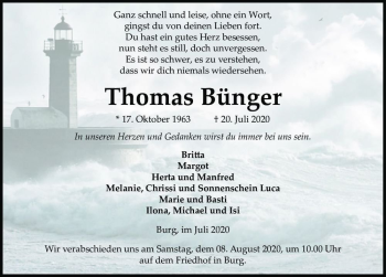 Traueranzeige von Thomas Bünger  von Magdeburger Volksstimme