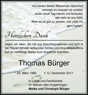 Traueranzeige von Thomas Bürger  von Magdeburger Volksstimme
