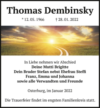 Traueranzeige von Thomas Dembinsky  von Magdeburger Volksstimme