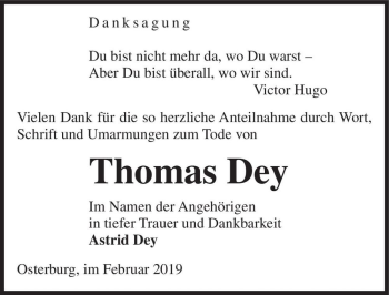 Traueranzeige von Thomas Dey  von Magdeburger Volksstimme