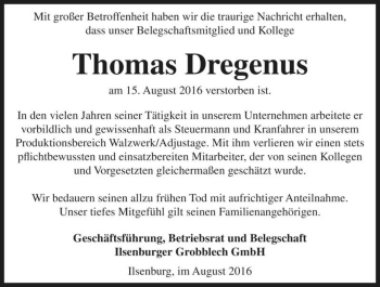 Traueranzeige von Thomas Dregenus  von Magdeburger Volksstimme