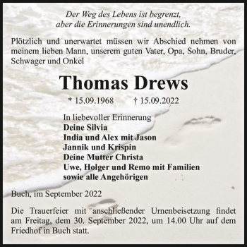 Traueranzeige von Thomas Drews  von Magdeburger Volksstimme