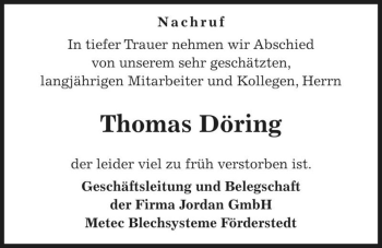 Traueranzeige von Thomas Döring  von Magdeburger Volksstimme