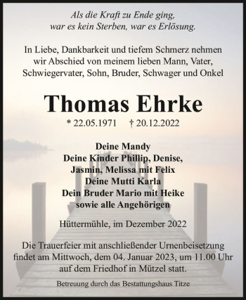Traueranzeige von Thomas Ehrke  von Magdeburger Volksstimme