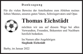 Traueranzeige von Thomas Eichstädt  von Magdeburger Volksstimme