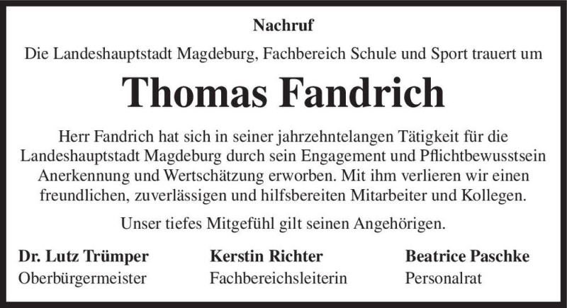  Traueranzeige für Thomas Fandrich  vom 08.07.2021 aus Magdeburger Volksstimme