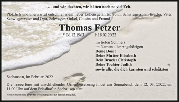 Traueranzeige von Thomas Fetzer  von Magdeburger Volksstimme