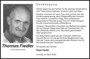 Traueranzeige von Thomas Fiedler  von Magdeburger Volksstimme