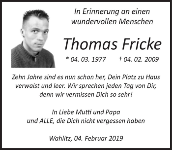 Traueranzeige von Thomas Fricke  von Magdeburger Volksstimme