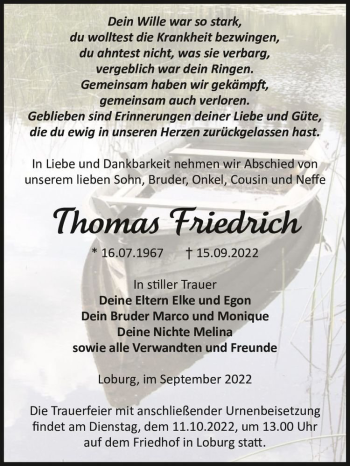 Traueranzeige von Thomas Friedrich  von Magdeburger Volksstimme