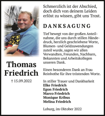 Traueranzeige von Thomas Friedrich  von Magdeburger Volksstimme