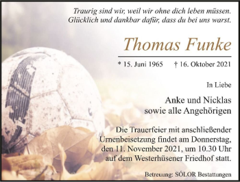 Traueranzeige von Thomas Funke  von Magdeburger Volksstimme