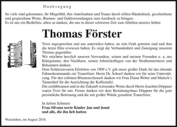 Traueranzeige von Thomas Förster  von Magdeburger Volksstimme