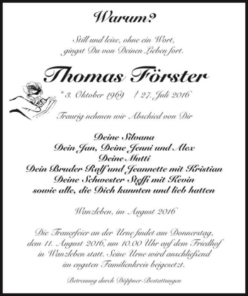 Traueranzeige von Thomas Förster  von Magdeburger Volksstimme