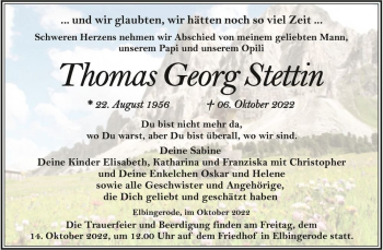 Traueranzeige von Thomas Georg Stettin  von Magdeburger Volksstimme