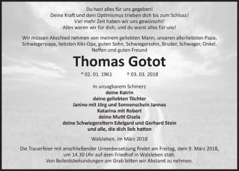Traueranzeige von Thomas Gotot  von Magdeburger Volksstimme
