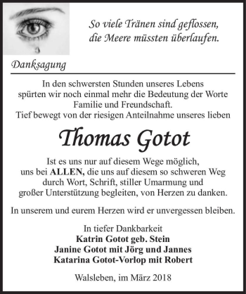 Traueranzeige von Thomas Gotot  von Magdeburger Volksstimme