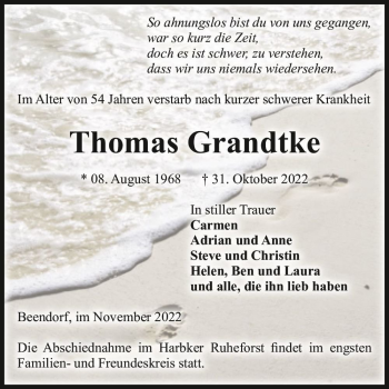 Traueranzeige von Thomas Grandtke  von Magdeburger Volksstimme
