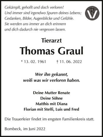 Traueranzeige von Thomas Graul  von Magdeburger Volksstimme