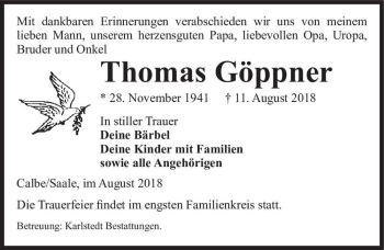 Traueranzeige von Thomas Göppner  von Magdeburger Volksstimme