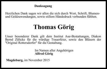 Traueranzeige von Thomas Görig  von Magdeburger Volksstimme