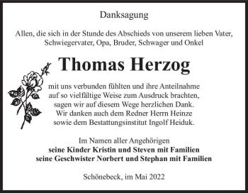 Traueranzeige von Thomas Herzog  von Magdeburger Volksstimme