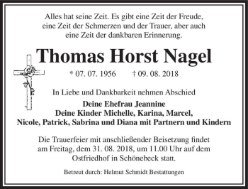 Traueranzeige von Thomas Horst Nagel  von Magdeburger Volksstimme