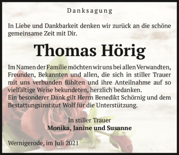 Traueranzeige von Thomas Hörig  von Magdeburger Volksstimme