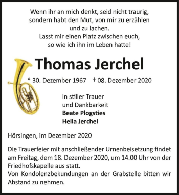 Traueranzeige von Thomas Jerchel  von Magdeburger Volksstimme