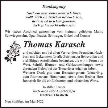 Traueranzeige von Thomas Karasch  von Magdeburger Volksstimme