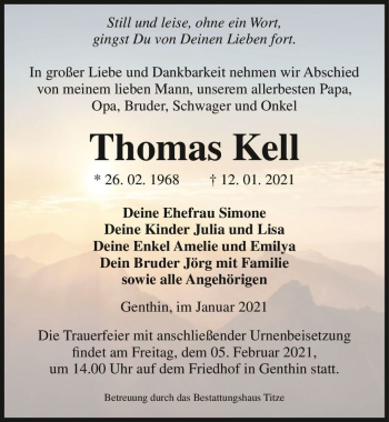 Traueranzeige von Thomas Kell  von Magdeburger Volksstimme