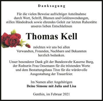 Traueranzeige von Thomas Kell  von Magdeburger Volksstimme