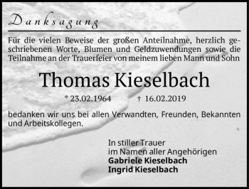 Traueranzeige von Thomas Kieselbach  von Magdeburger Volksstimme