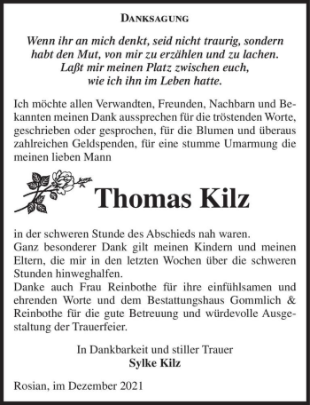 Traueranzeige von Thomas Kilz  von Magdeburger Volksstimme