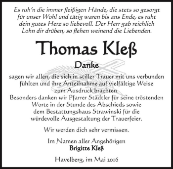 Traueranzeige von Thomas Kleß  von Magdeburger Volksstimme
